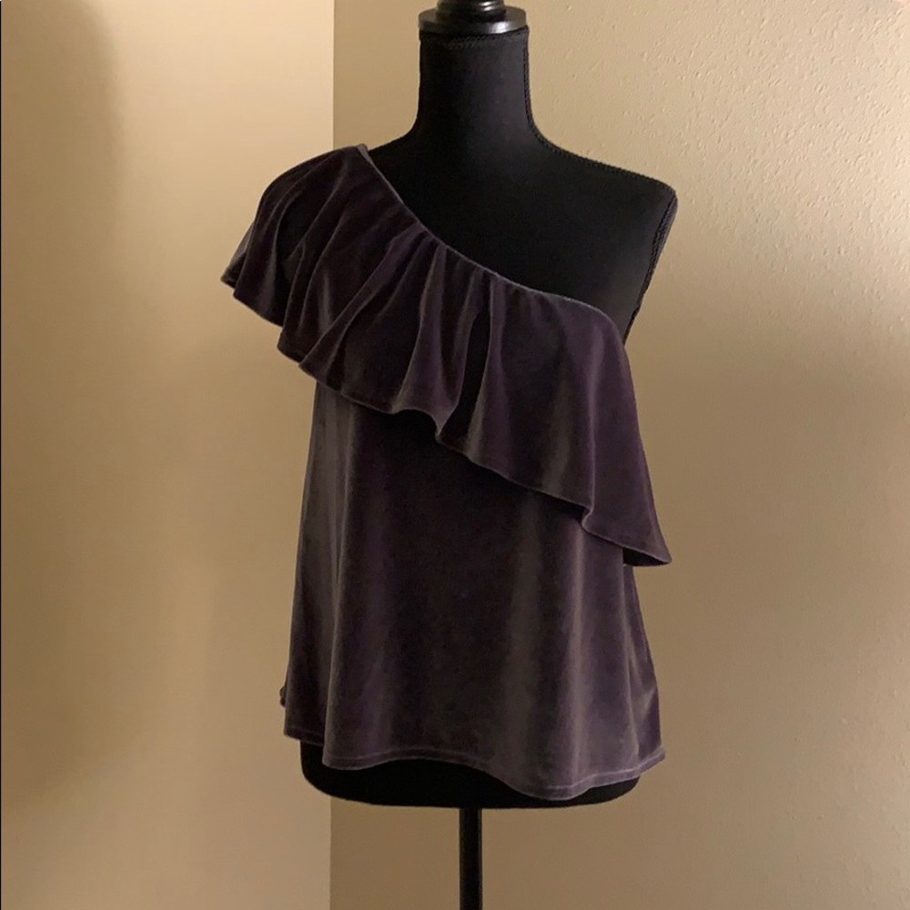 Gorgeous Velvet Grey One-Shoulder Top
